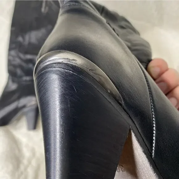 Free People Black Leather Knee High Stevie Boots Heeled Pointed‎ Toe Western 39 - Picture 6 of 9